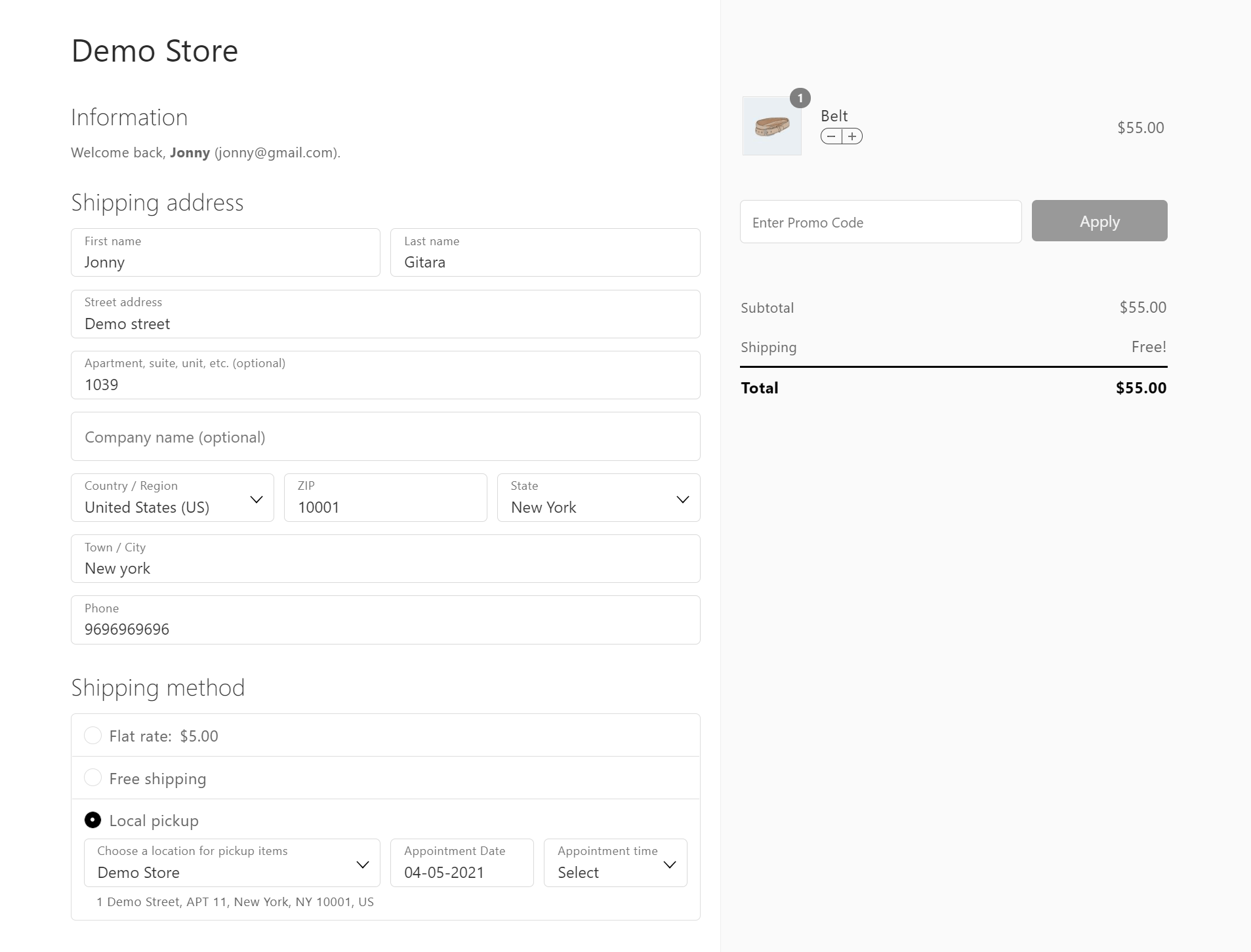 Pickup location selector rendered inside the CheckoutWC checkout