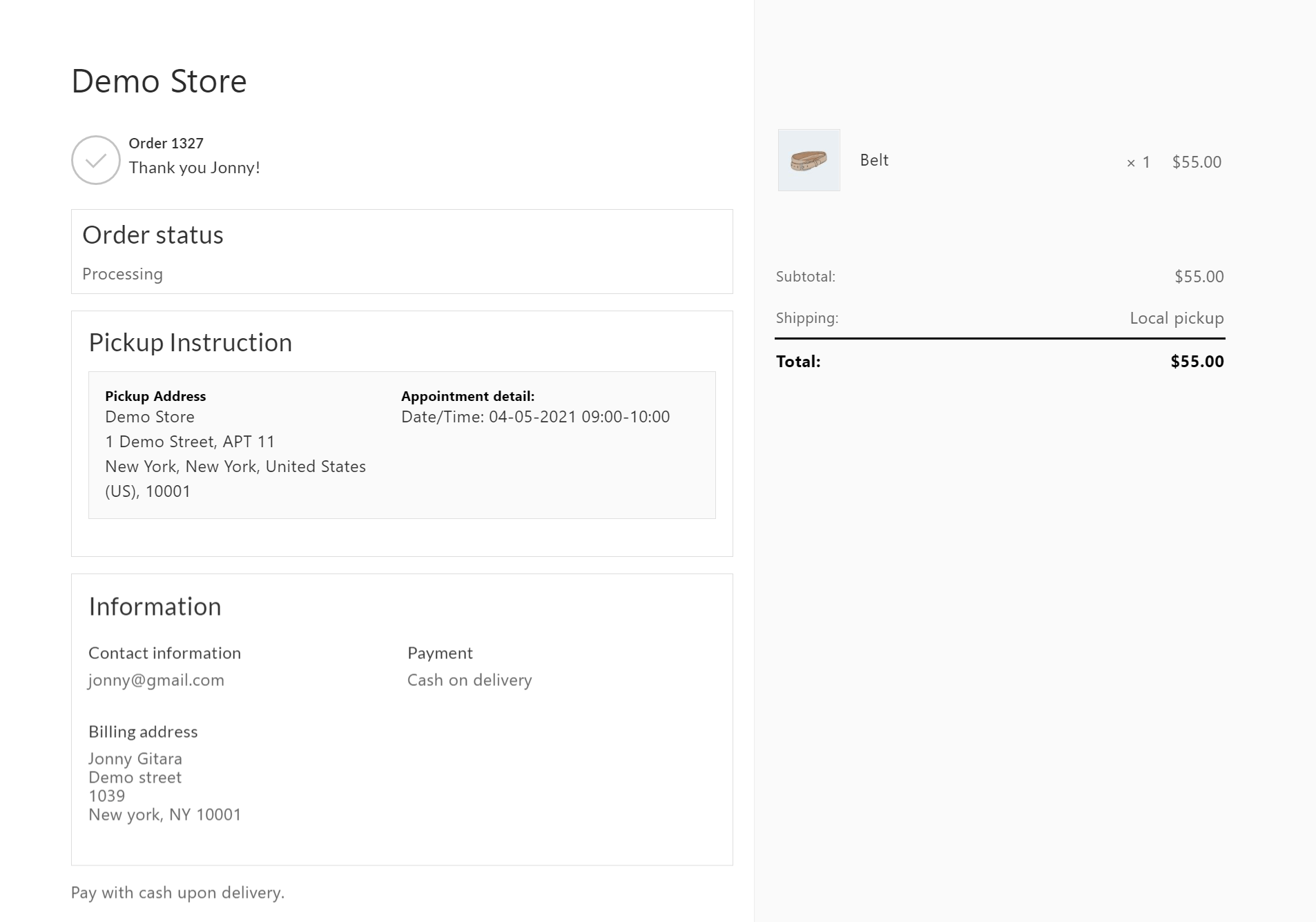 Pickup appointment fields rendered inside the CheckoutWC checkout