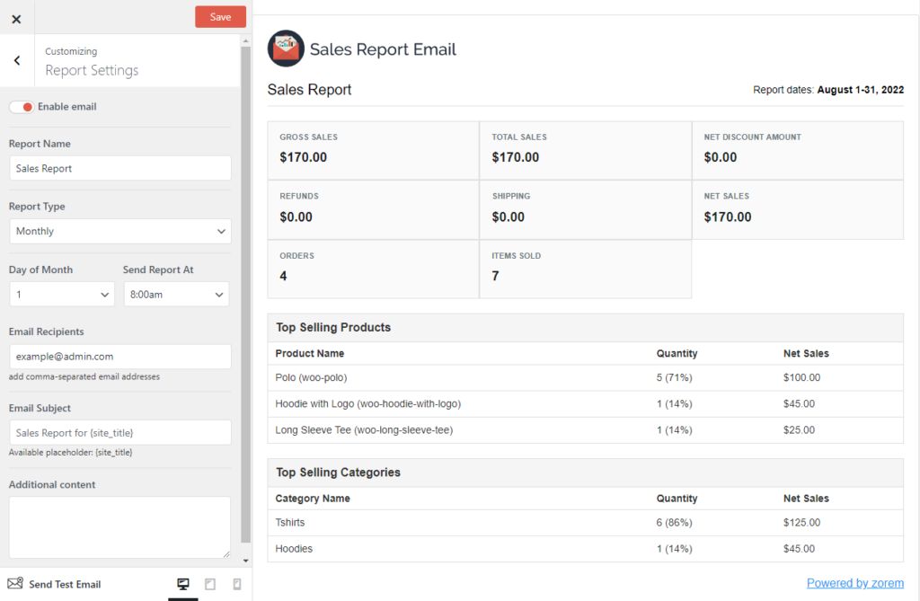 Report Settings - zorem Docs