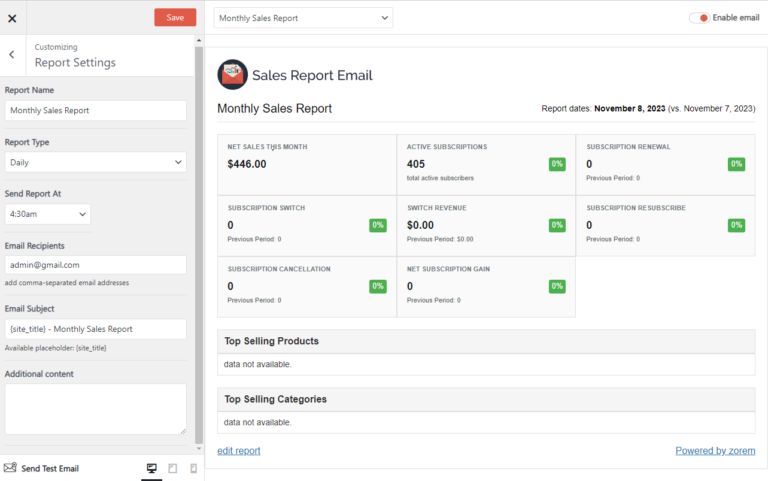 Report Settings - zorem Docs