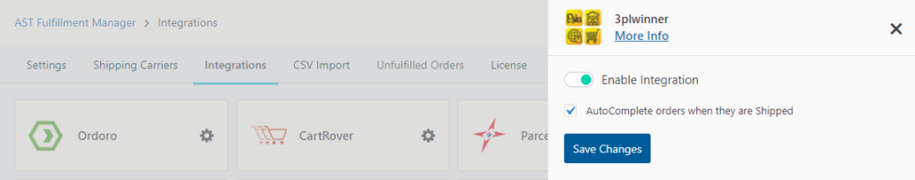 3PLWinner Integration Screenshot