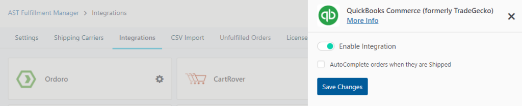 QuickBooks Commerce Integration Screenshot