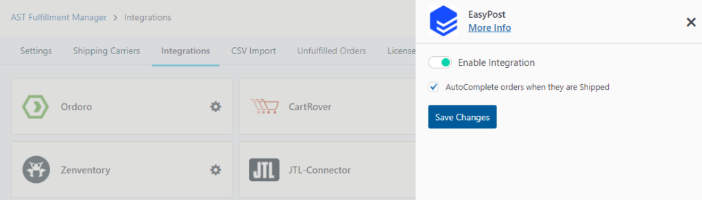 EasyPost Integration Screenshot