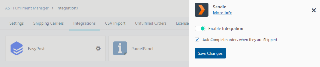 Sendle Integration Screenshot