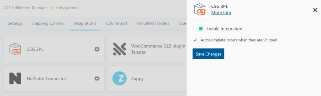 CSG 3PL Integration Screenshot