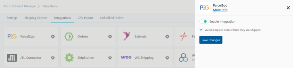 Parcel2go Integration Screenshot