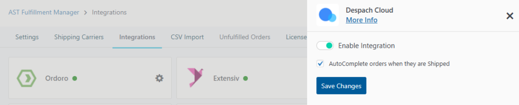 Despach Cloud Integration Screenshot
