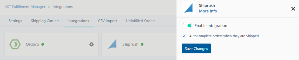 Shiprush Integration Screenshot
