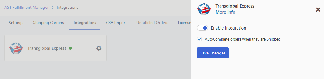 Transglobal Express Integration Screenshot
