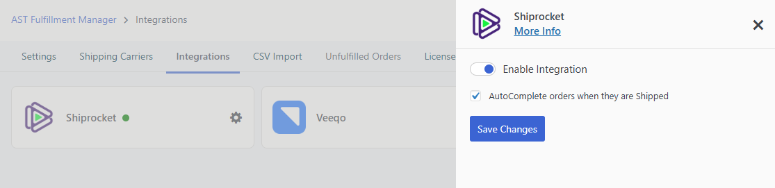 Shiprocket Integration Screenshot