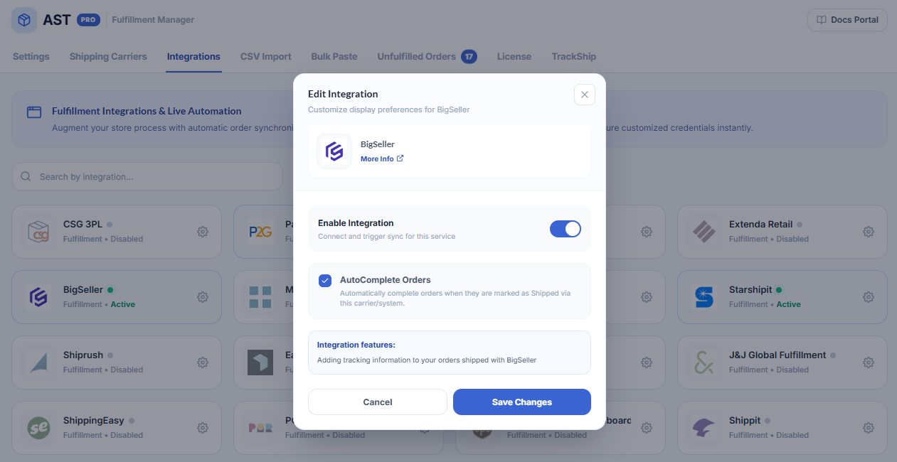 BigSeller Integration Screenshot