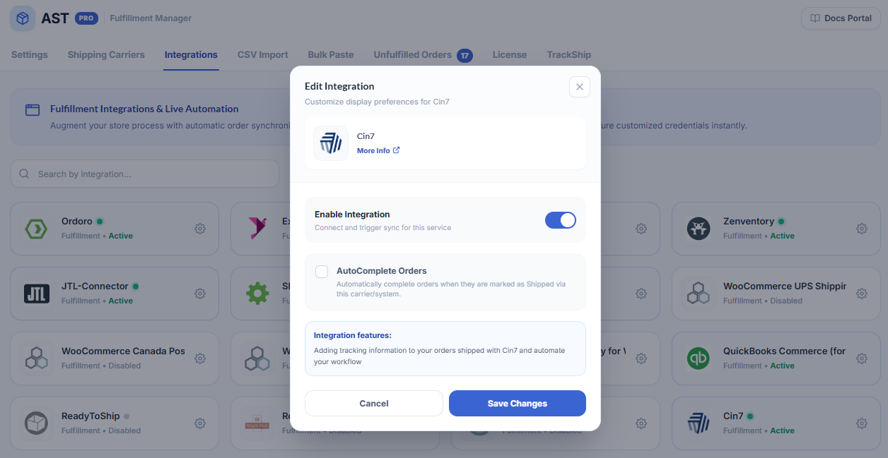 Cin7 Integration Screenshot