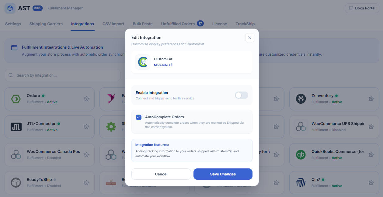 CustomCat Integration Screenshot
