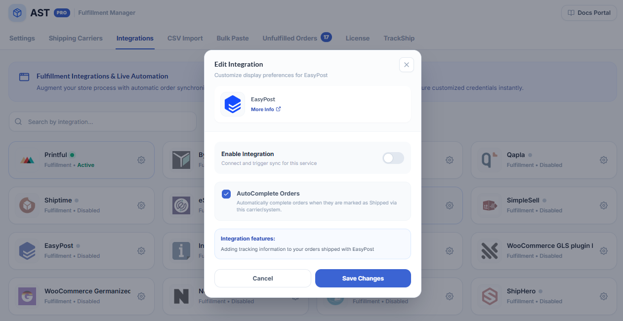 EasyPost Integration Screenshot