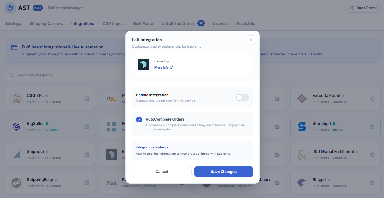Easyship Integration Screenshot
