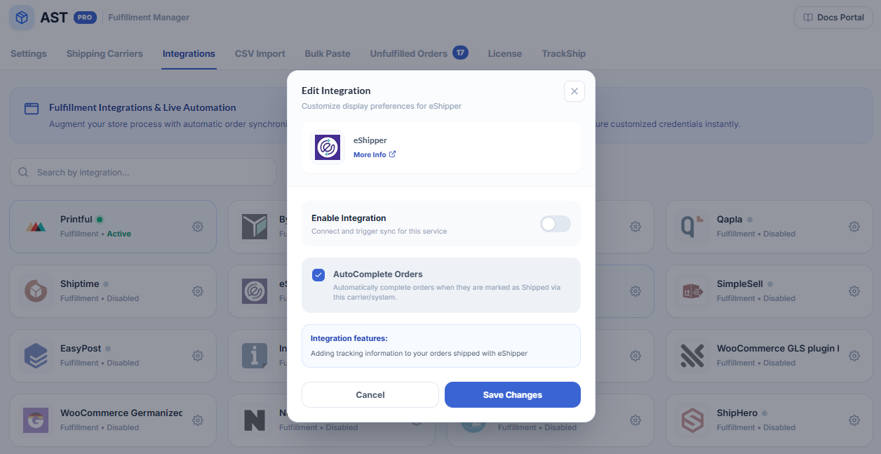 eshipper Integration Screenshot