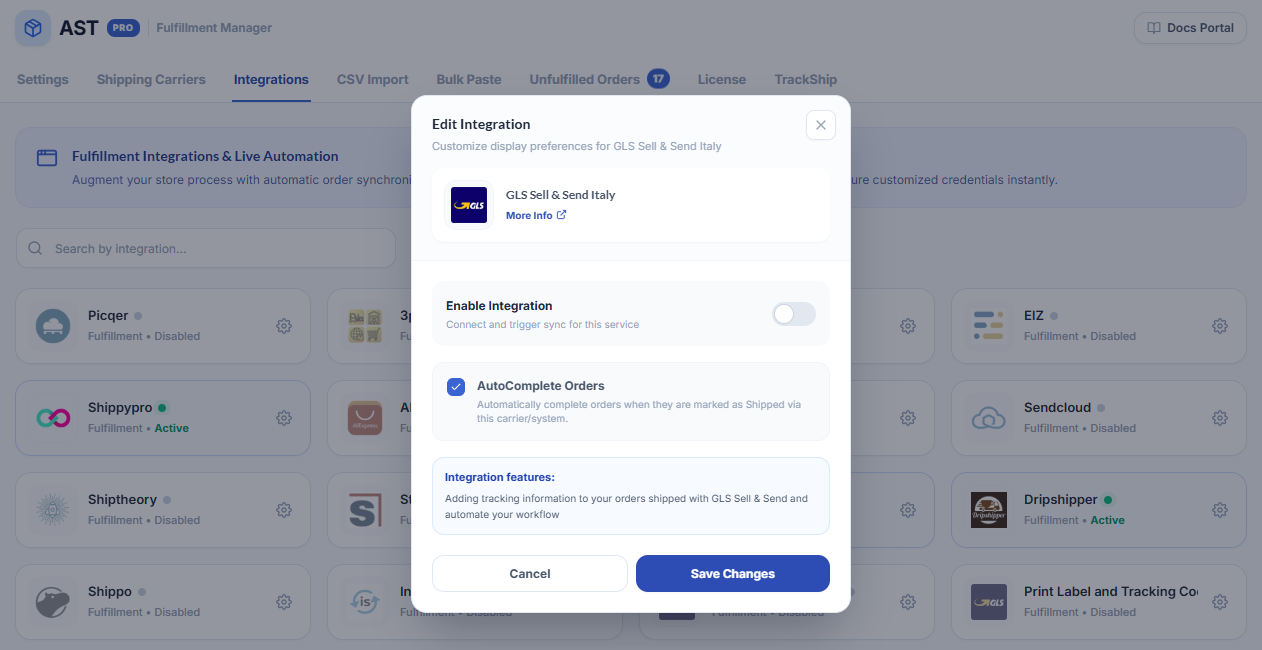 GLS Sell & Send Italy Integration Screenshot