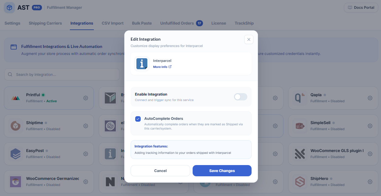 Interparcel Integration Screenshot