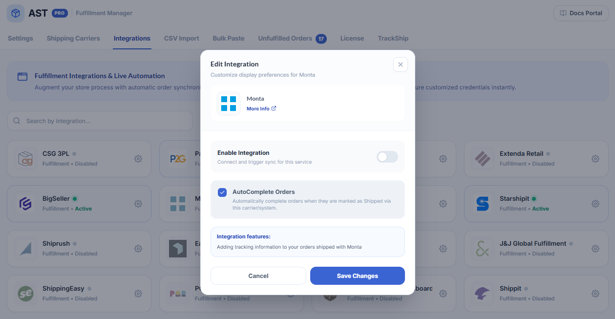 Monta Integration Screenshot