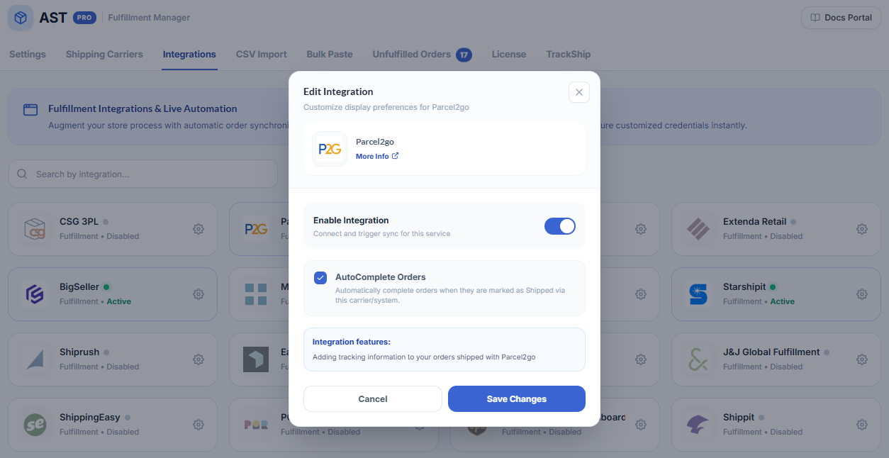 Parcel2go Integration Screenshot