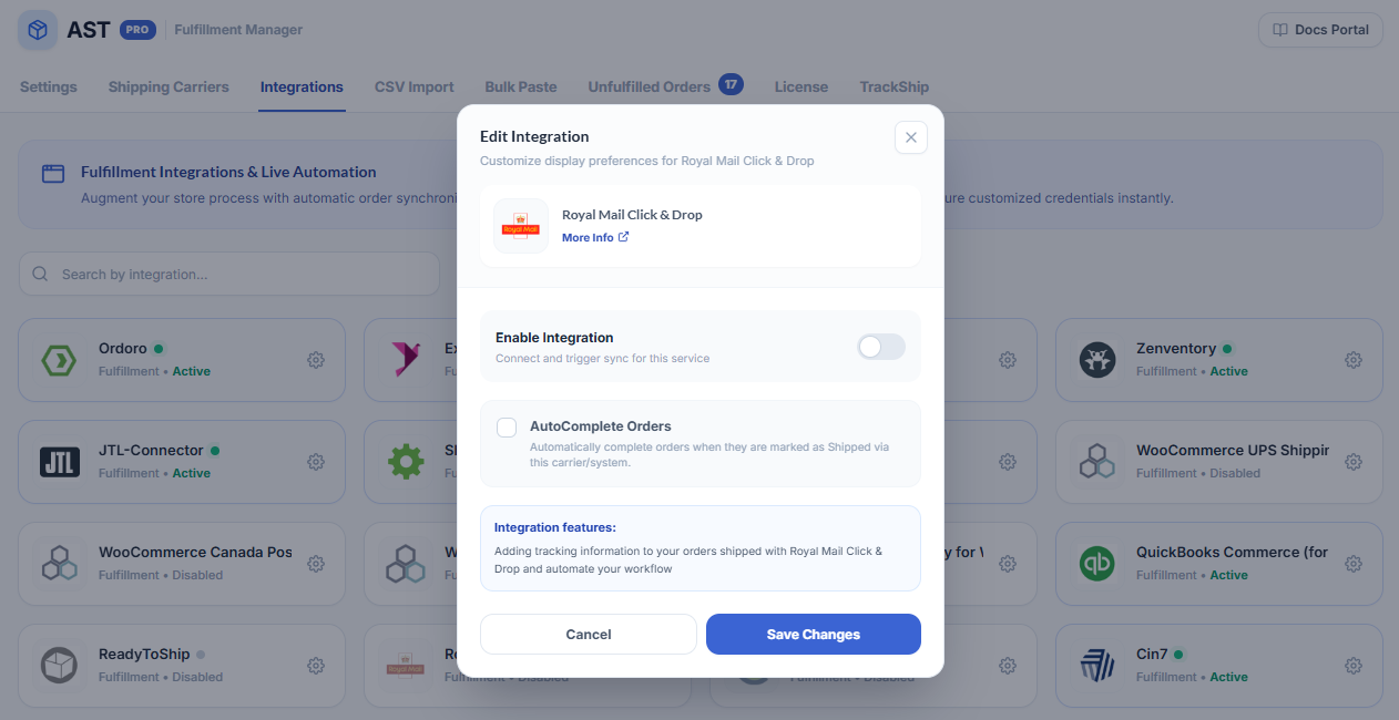 Royal Mail Click & Drop Integration Screenshot