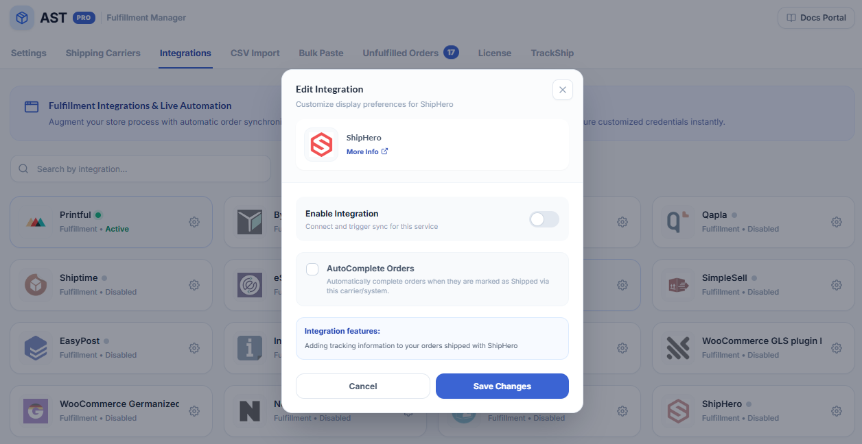 Shiphero Integration Screenshot