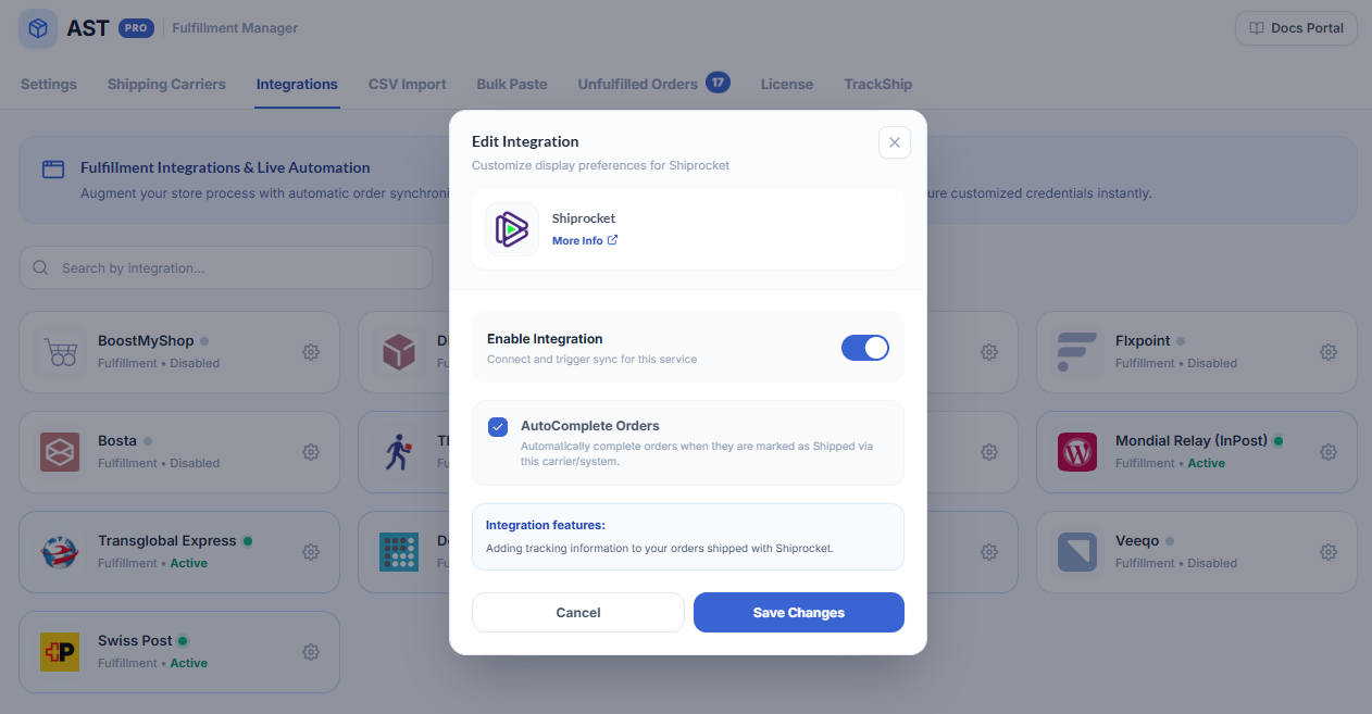 Shiprocket Integration Screenshot