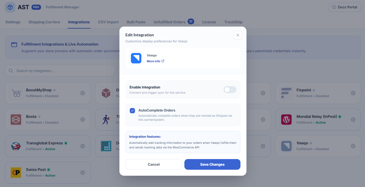 Veeqo Integration Screenshot