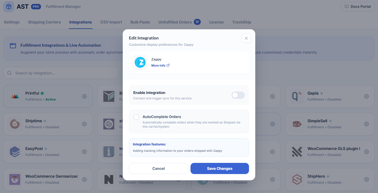 Zappy Integration Screenshot